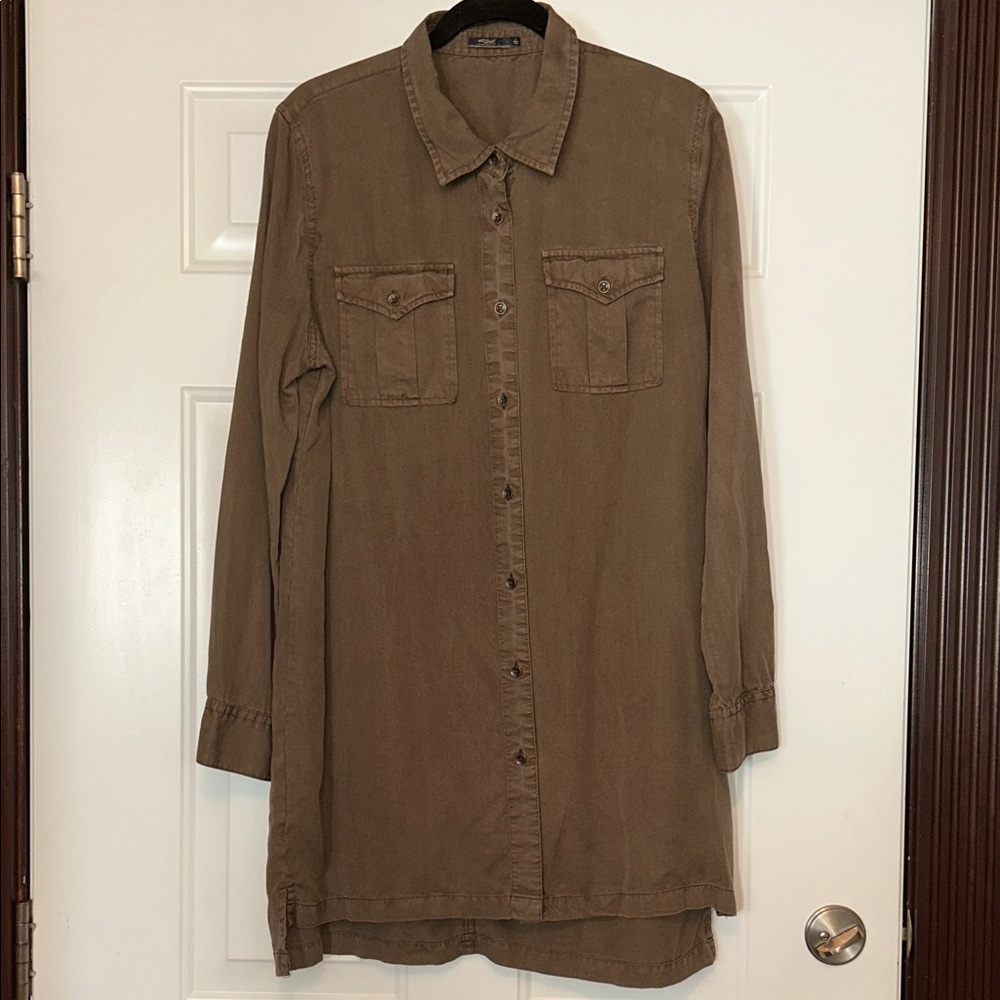 Silver Sid Button-Up Shirt Dress L Brown Classic Seasonless Military Minimalist